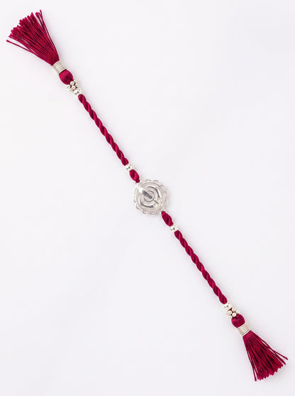 Khanda Silver Rakhi - Pink Thread