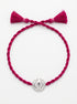 Khanda Silver Rakhi - Pink Thread - studio product photo - Hardik Jewels