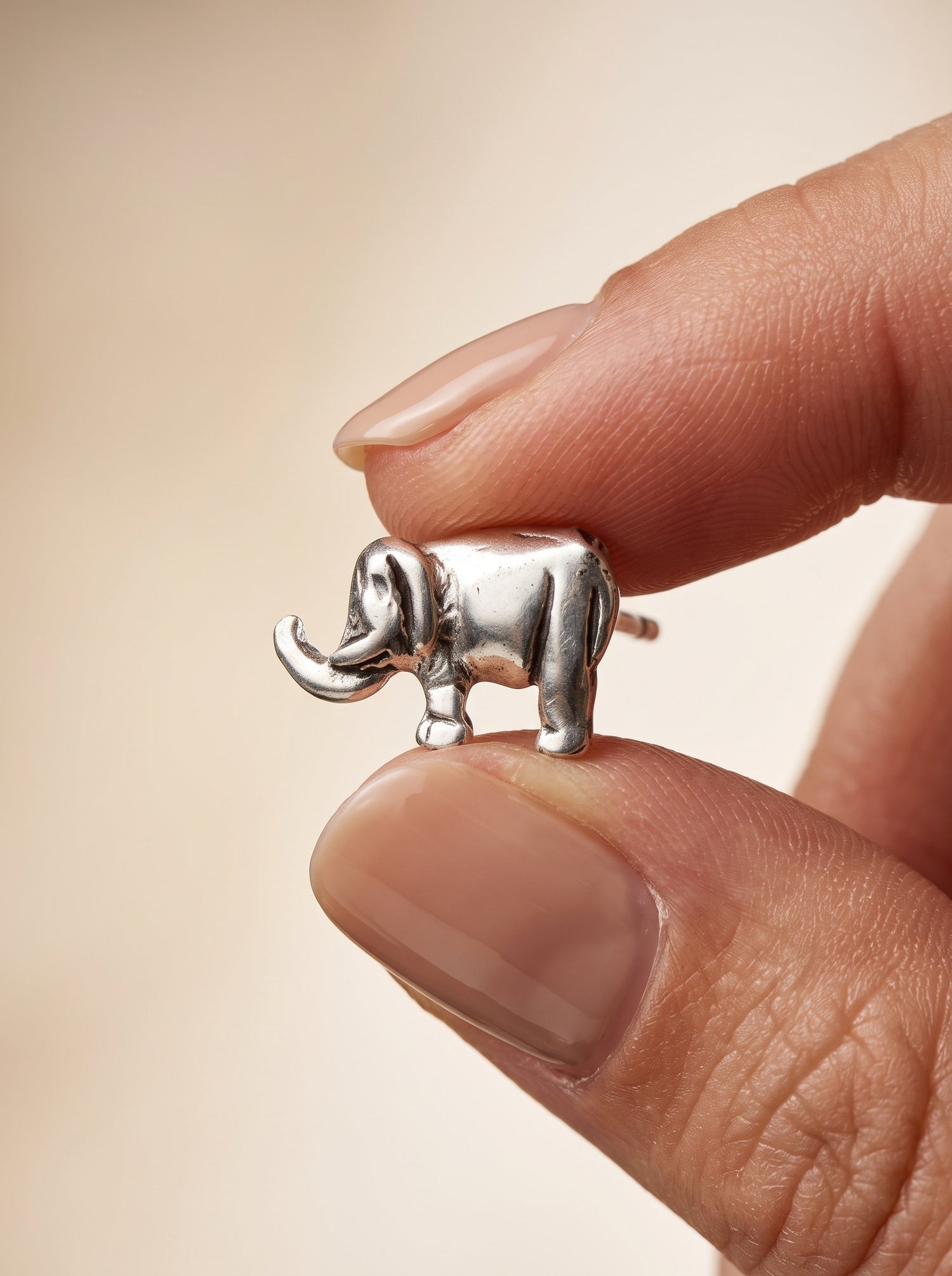Elephant 92.5 Sterling Silver Stud Earrings - close-up detail view - Hardik Jewels