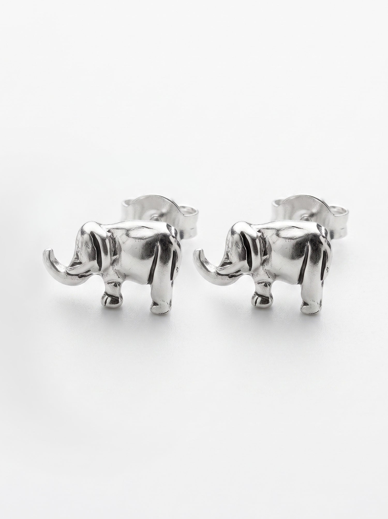 Elephant 92.5 Sterling Silver Stud Earrings - front studio product view - Hardik Jewels
