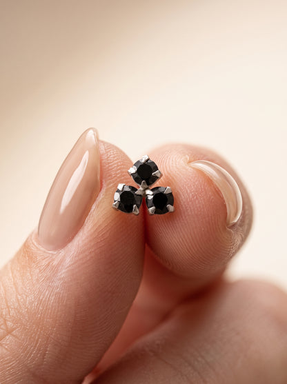 Black CZ Floral Cluster Silver Stud Earrings - close-up detail view - Hardik Jewels