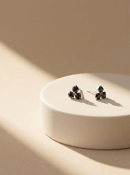 Black CZ Floral Cluster Silver Stud Earrings - premium jewellery display - Hardik Jewels