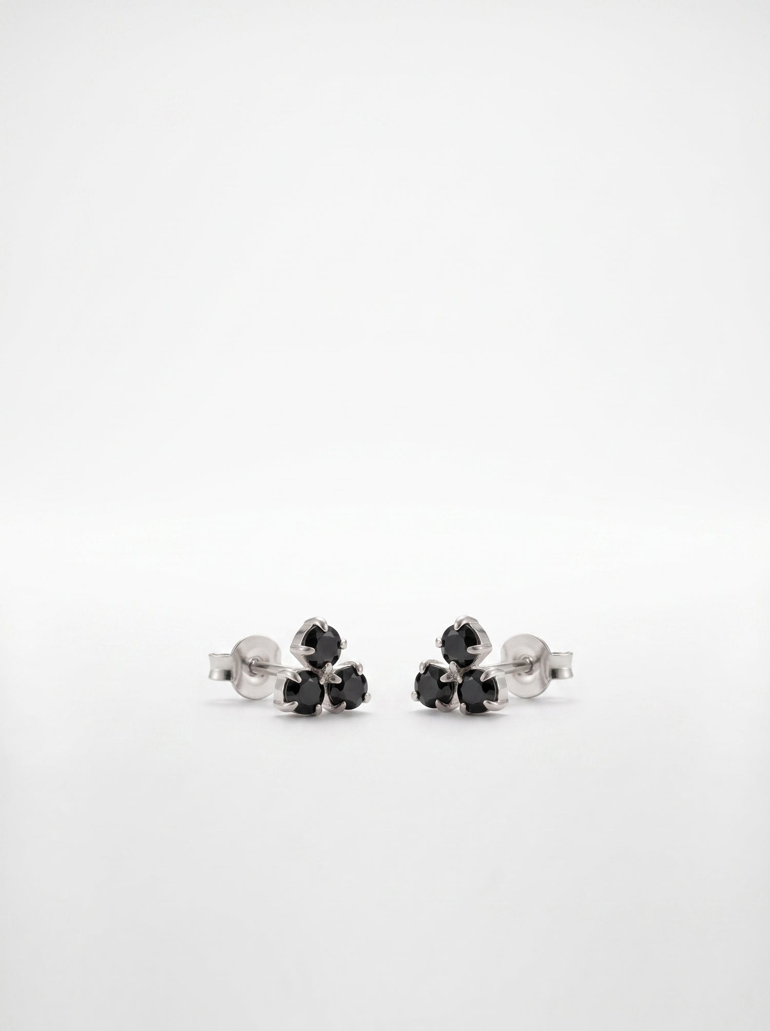 Black CZ Floral Cluster Silver Stud Earrings - front studio product view - Hardik Jewels