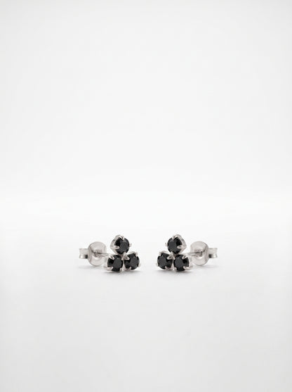 Black CZ Floral Cluster Silver Stud Earrings - front studio product view - Hardik Jewels