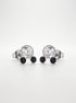 Black & White CZ Double Stone Silver Stud Earrings - front studio product view - Hardik Jewels