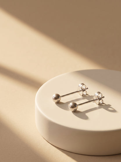 Minimal Silver Ball Stud Earrings - premium jewellery display - Hardik Jewels