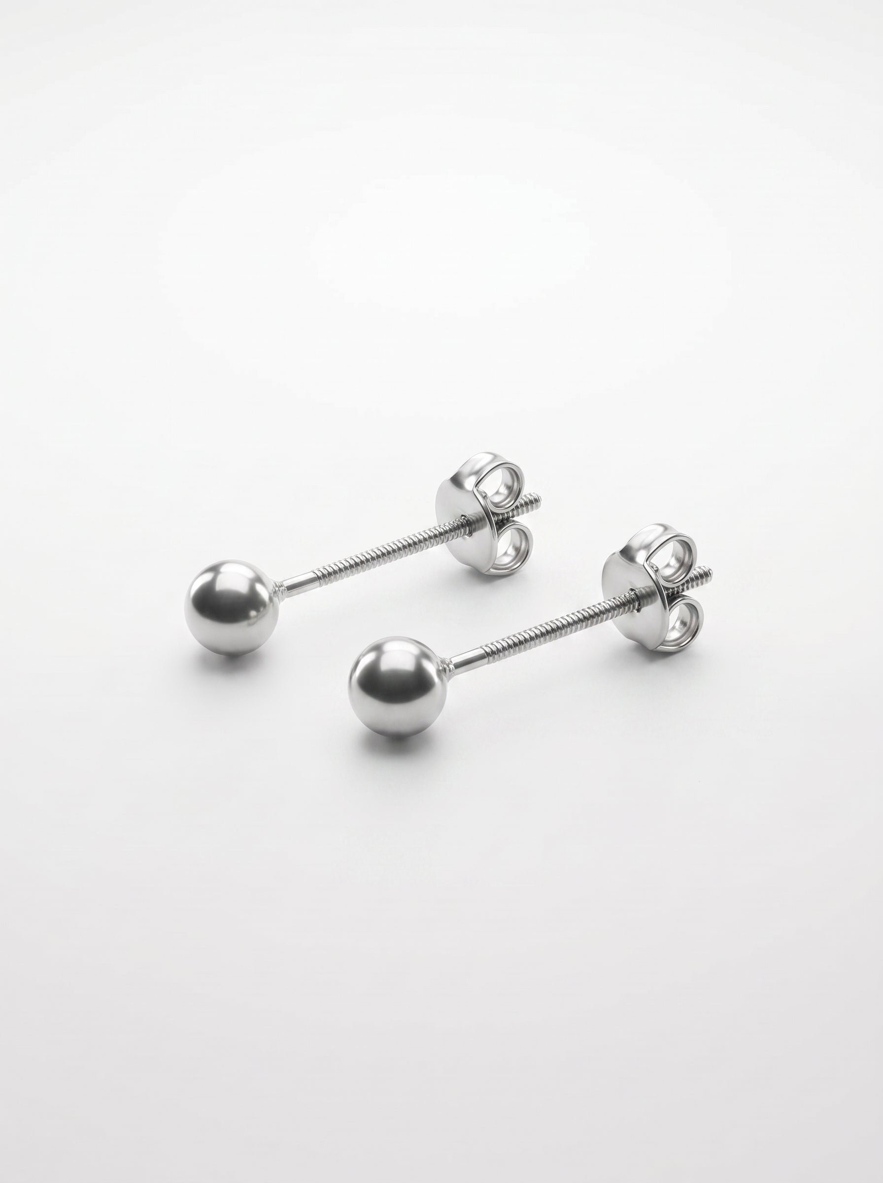 Minimal Silver Ball Stud Earrings - front studio product view - Hardik Jewels