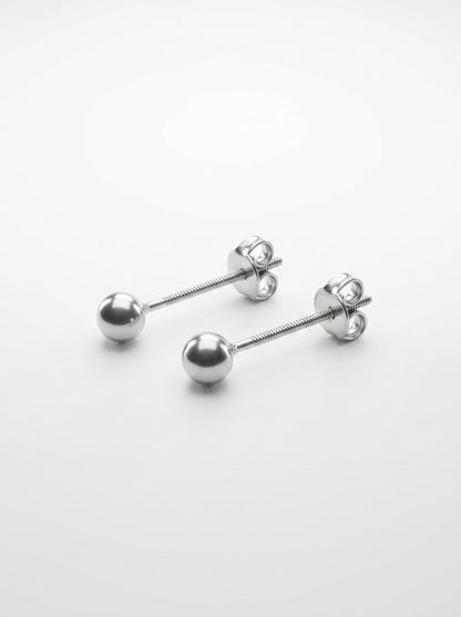 Minimal Silver Ball Stud Earrings - front studio product view - Hardik Jewels