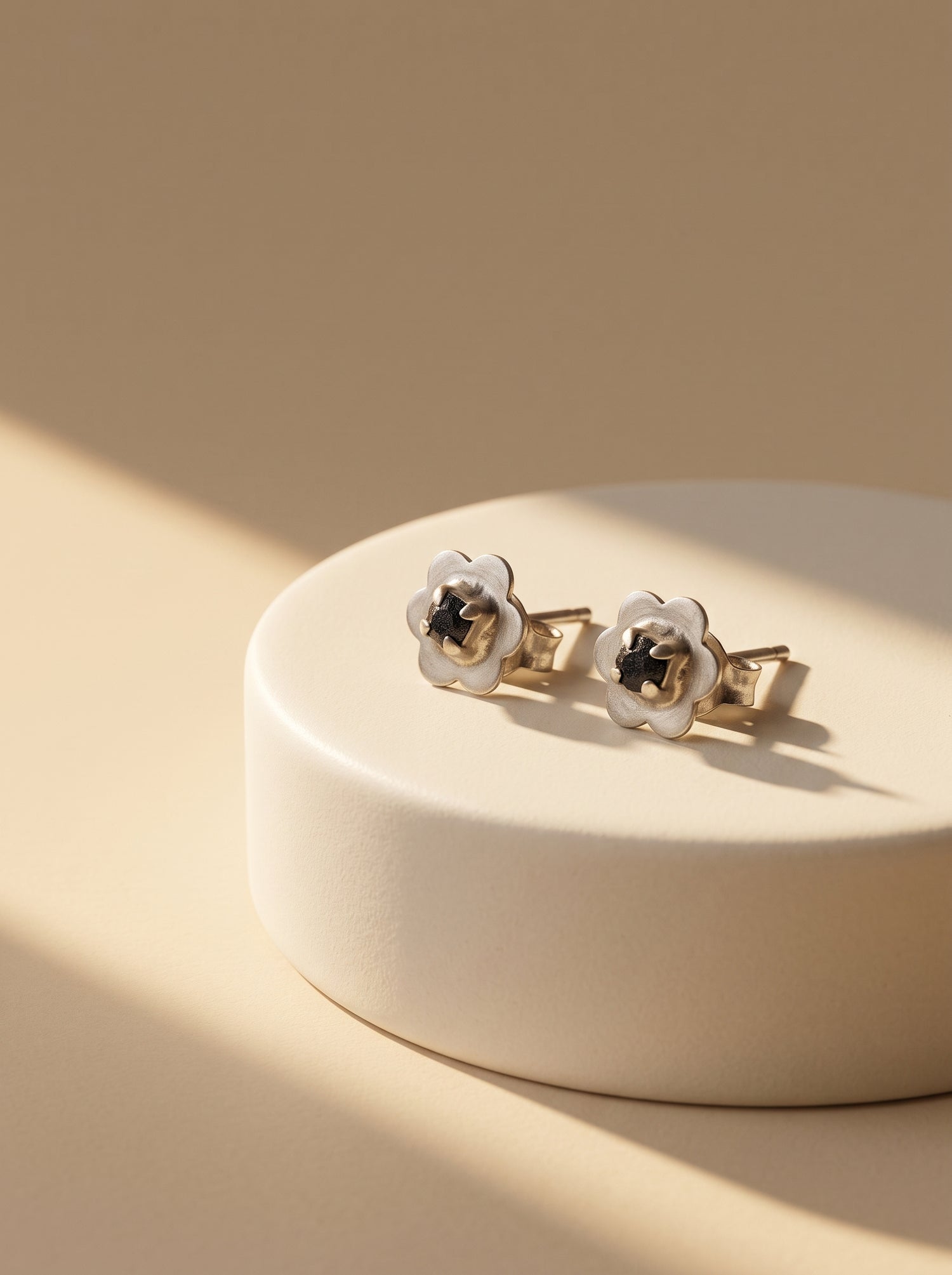 Black Enamel Flower Silver Stud Earrings - premium jewellery display - Hardik Jewels
