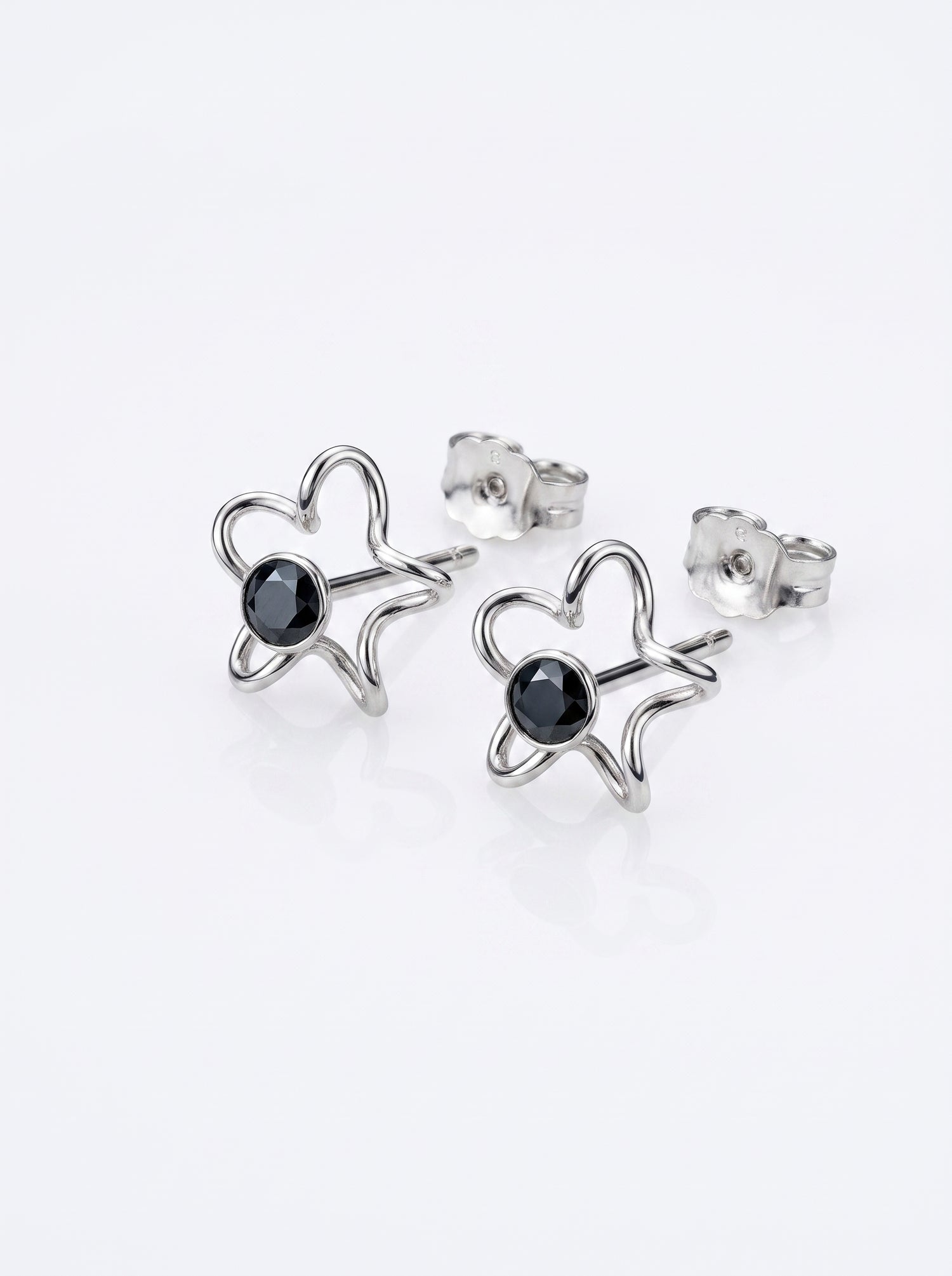 Black CZ Bunny Silver Stud Earrings - front studio product view - Hardik Jewels