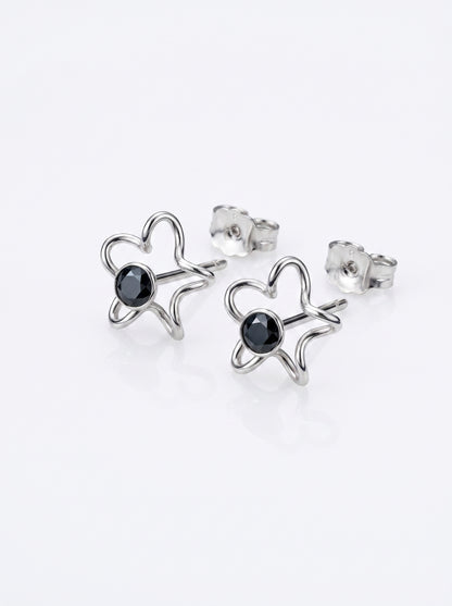 Black CZ Bunny Silver Stud Earrings - front studio product view - Hardik Jewels