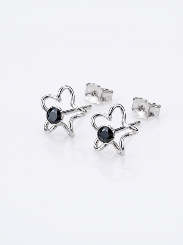 Black CZ Bunny Silver Stud Earrings