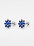 Blue Enamel Flower Silver Stud Earrings - front studio product view - Hardik Jewels