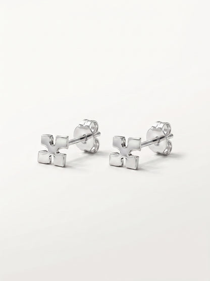 Minimal Cross Silver Stud Earrings - front studio product view - Hardik Jewels