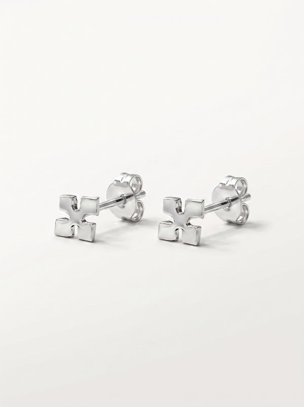 Minimal Cross Silver Stud Earrings