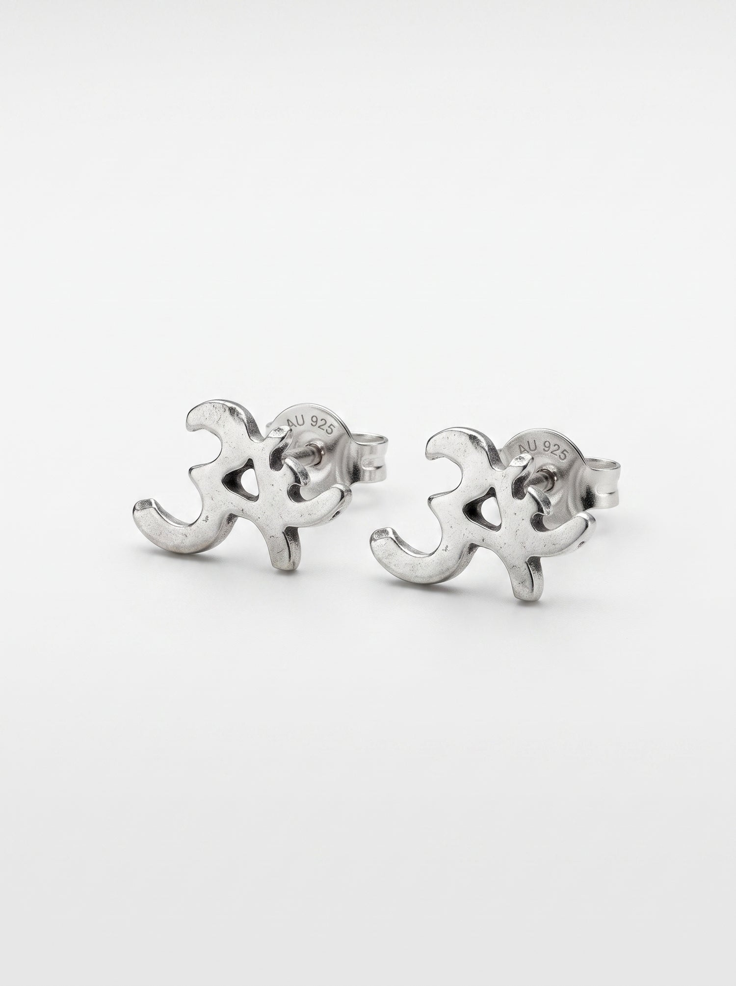 Om Symbol 92.5 Sterling Silver Stud Earrings - front studio product view - Hardik Jewels