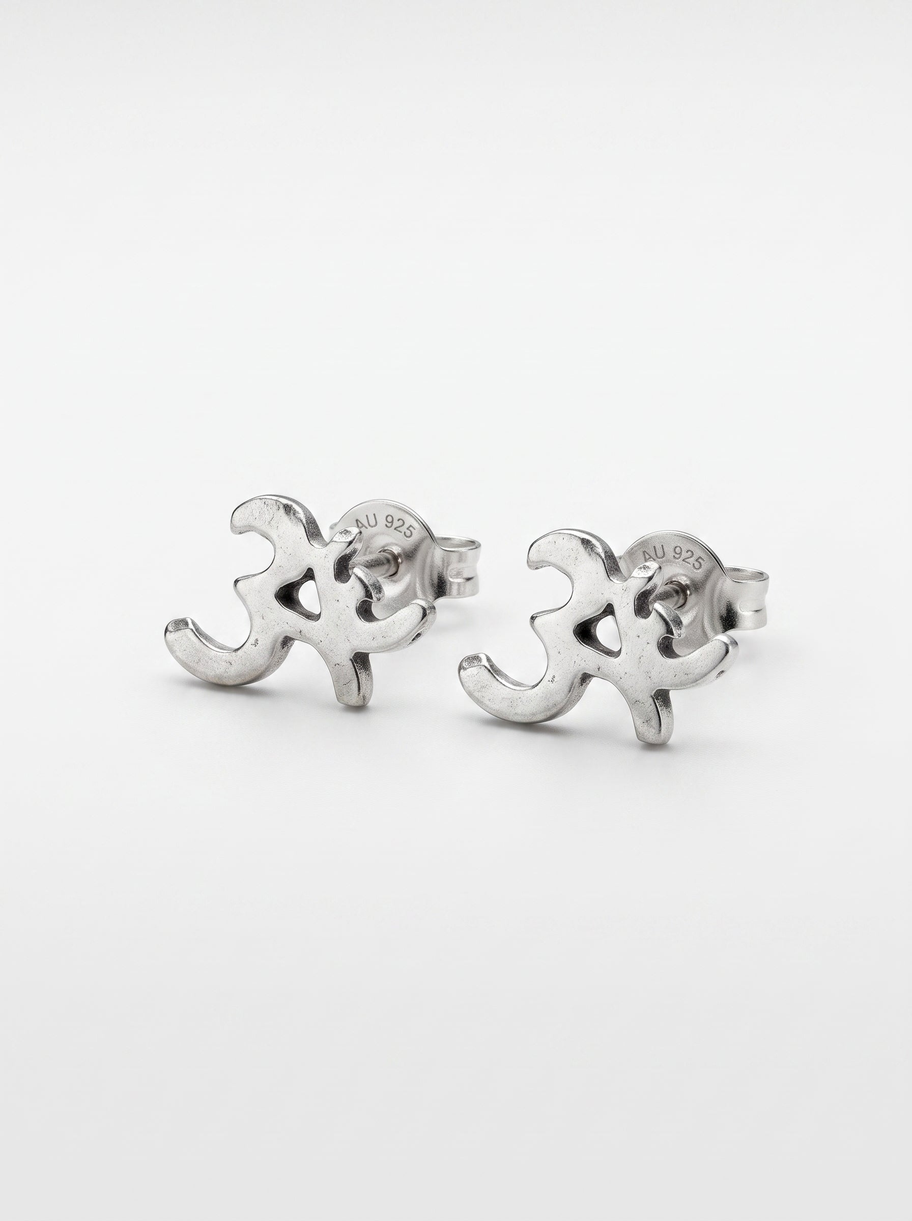 Om Symbol 92.5 Sterling Silver Stud Earrings - front studio product view - Hardik Jewels
