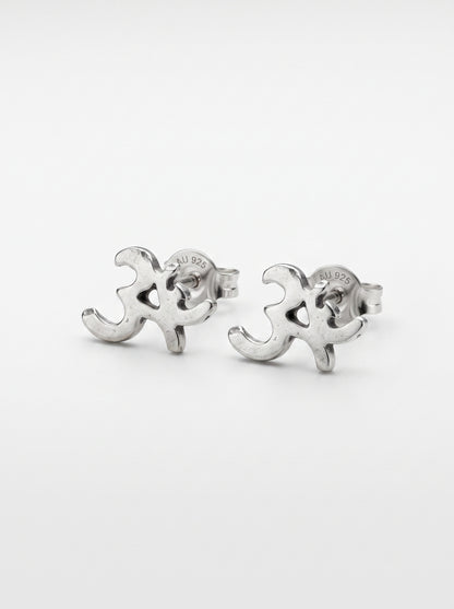 Om Symbol 92.5 Sterling Silver Stud Earrings - front studio product view - Hardik Jewels