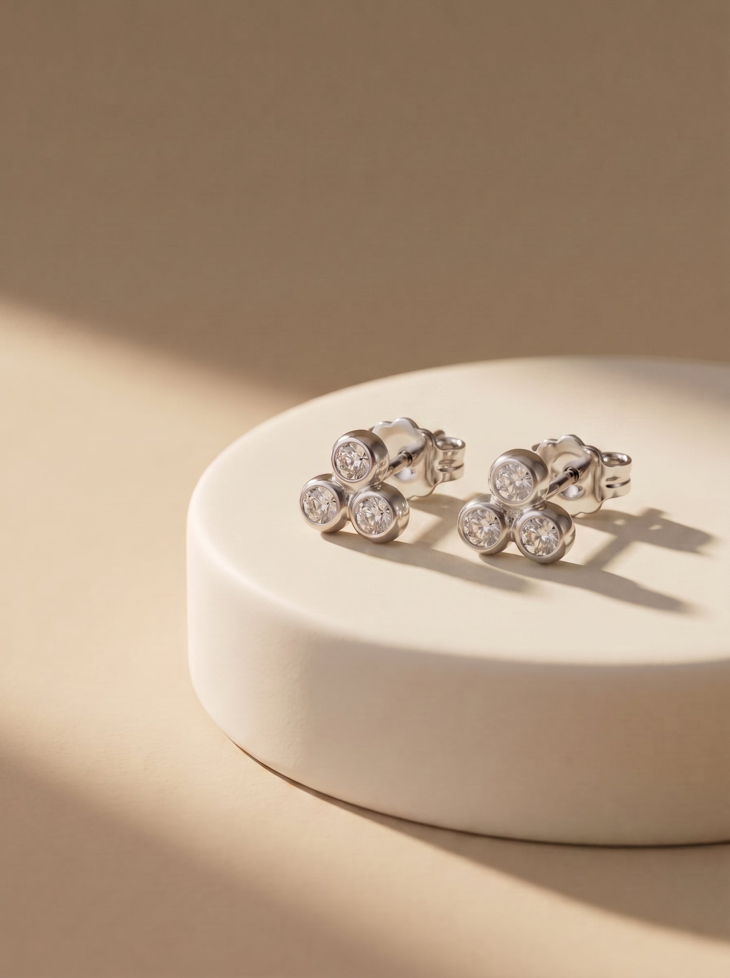 Triple CZ Cluster Silver Stud Earrings - premium jewellery display - Hardik Jewels