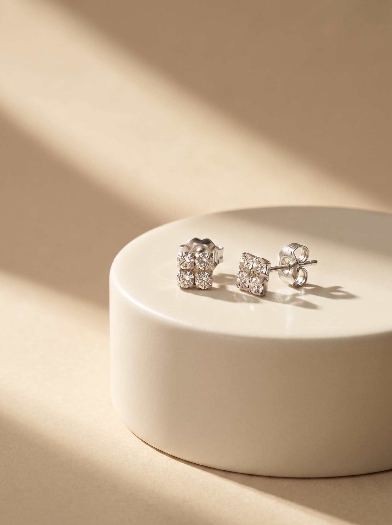 Square Four CZ Silver Stud Earrings - premium jewellery display - Hardik Jewels