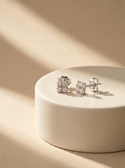 Square Four CZ Silver Stud Earrings - premium jewellery display - Hardik Jewels