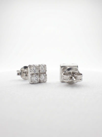 Square Four CZ Silver Stud Earrings - front studio product view - Hardik Jewels