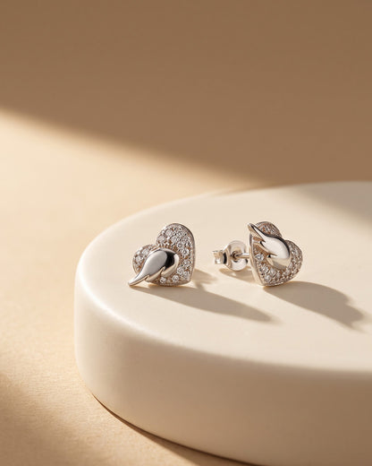 Mother of Pearl Heart Wing CZ Silver Stud Earrings - premium jewellery display - Hardik Jewels