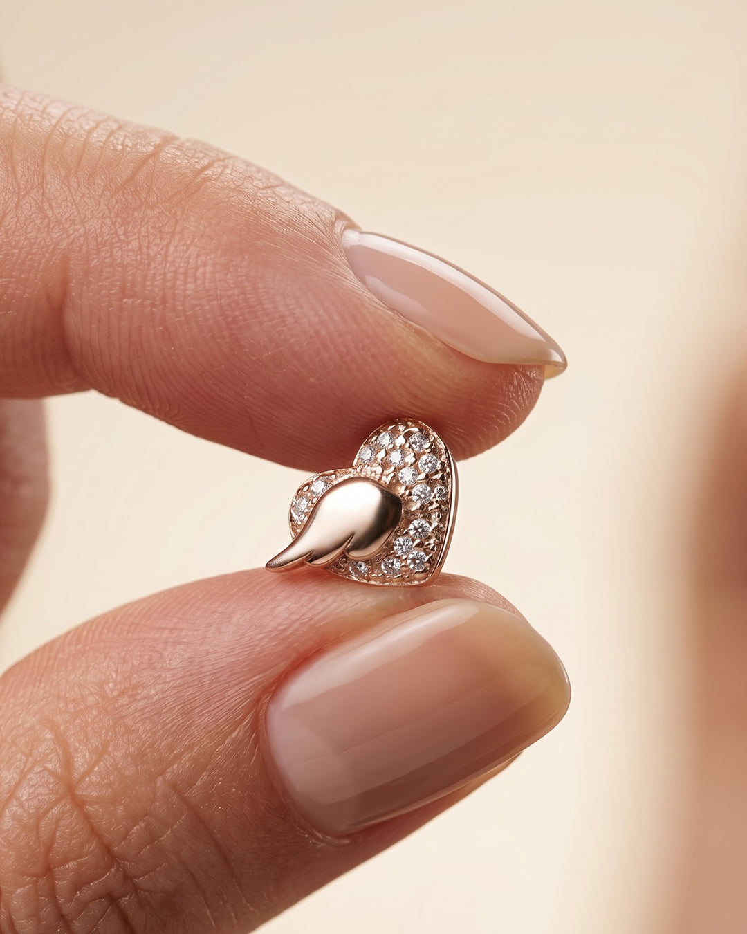 Mother of Pearl Heart Wing CZ Silver Stud Earrings - front close-up product view - Hardik Jewels