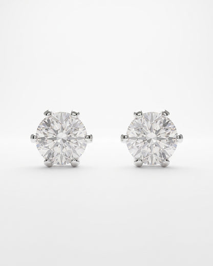 Clear CZ Floral Cluster Silver Stud Earrings - white background detail view - Hardik Jewels