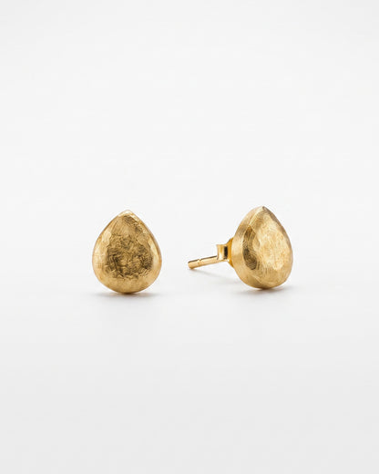 Golden Teardrop Textured Silver Stud Earrings - white background detail view - Hardik Jewels
