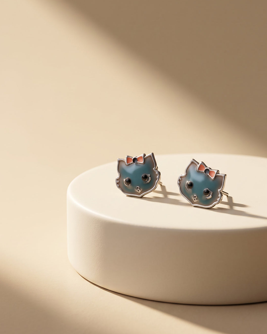 Black Cat Bow Enamel Silver Stud Earrings - premium jewellery display - Hardik Jewels