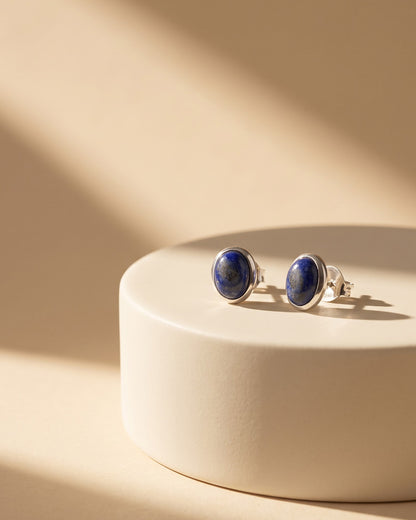 Lapis Lazuli Oval 92.5 Silver Stud Earrings - premium jewellery display - Hardik Jewels