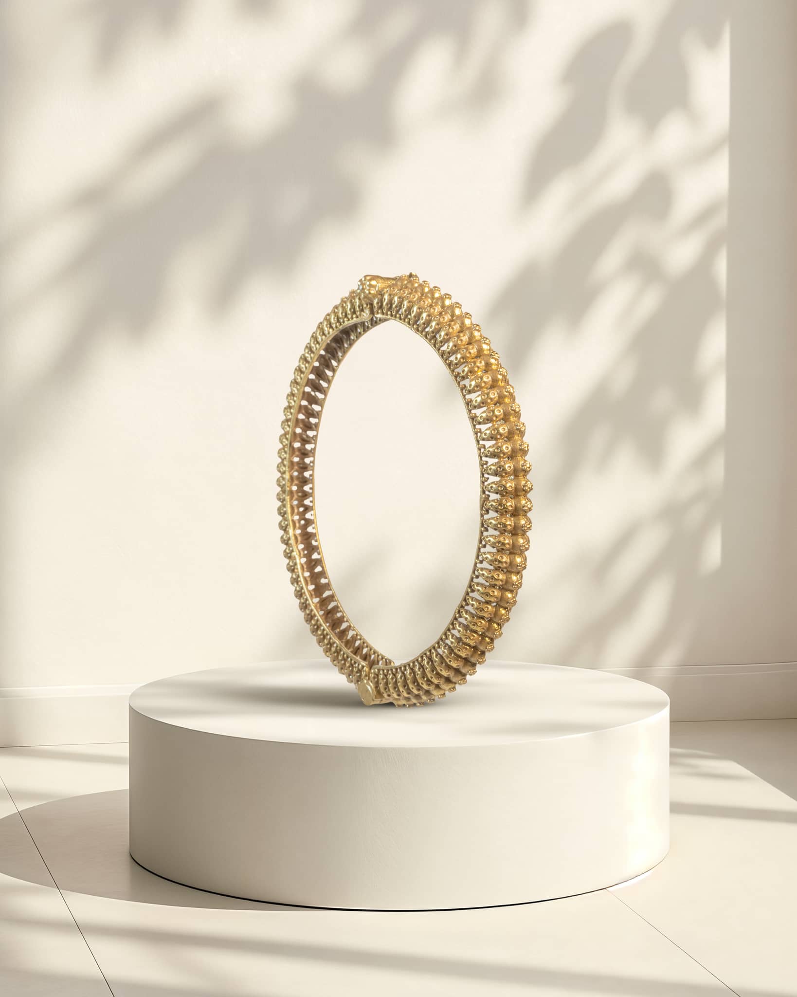 Premium 925 Silver Gold Plated Gokhru Style Kada (Single Piece) | Traditional Antique Bangle