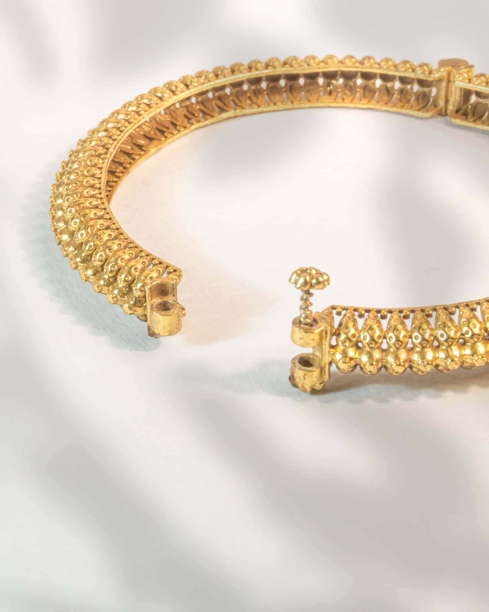 Premium 925 Silver Gold Plated Gokhru Style Kada (Single Piece) | Traditional Antique Bangle