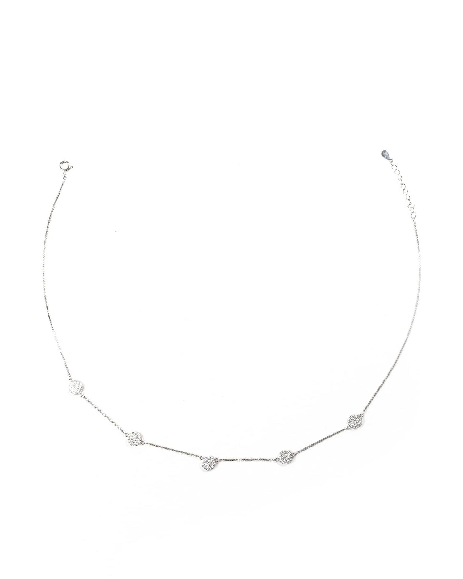 92.5 Sterling Silver Round Pave Disc Station Necklace | CZ Circle Charm Chain