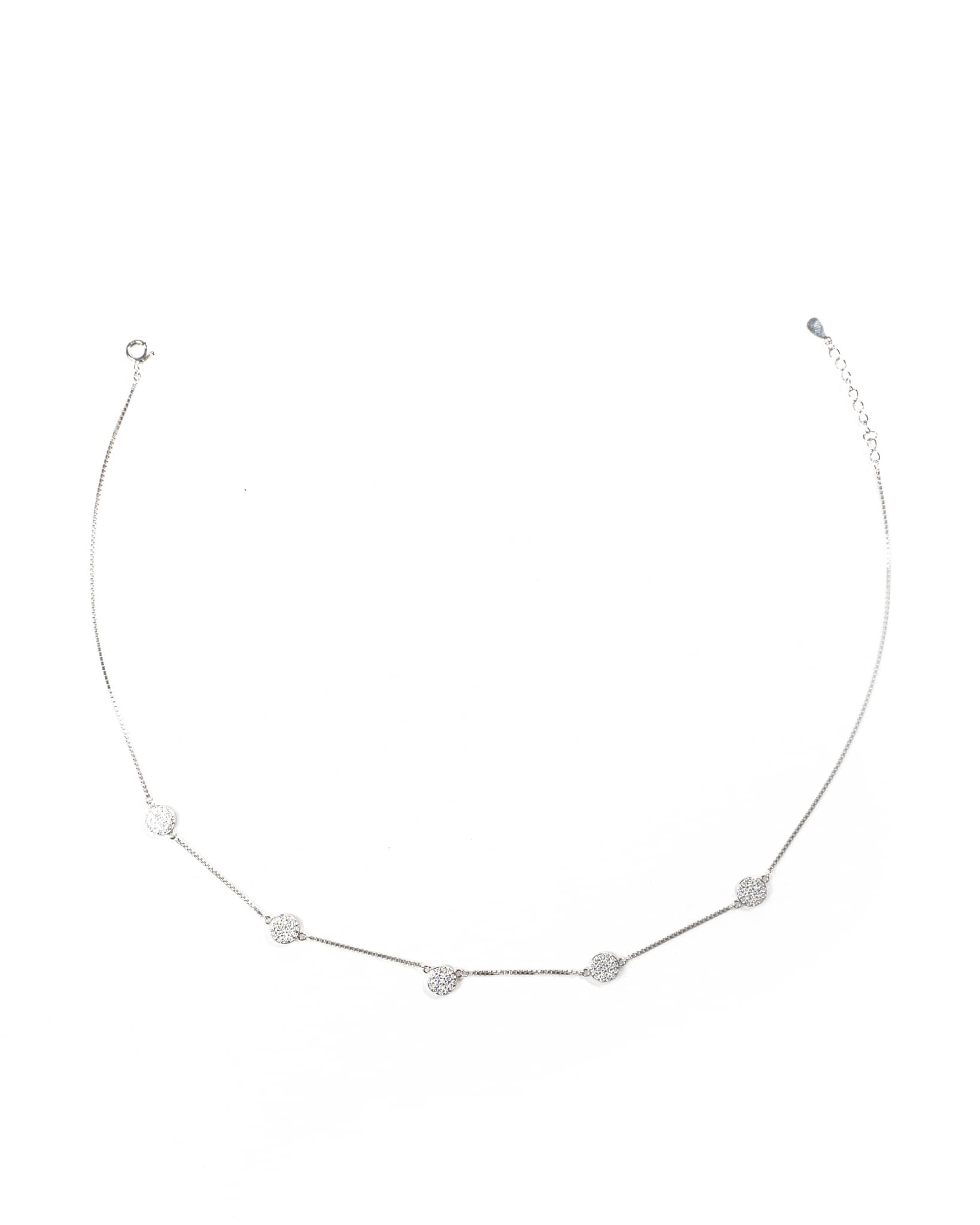 92.5 Sterling Silver Round Pave Disc Station Necklace | CZ Circle Charm Chain