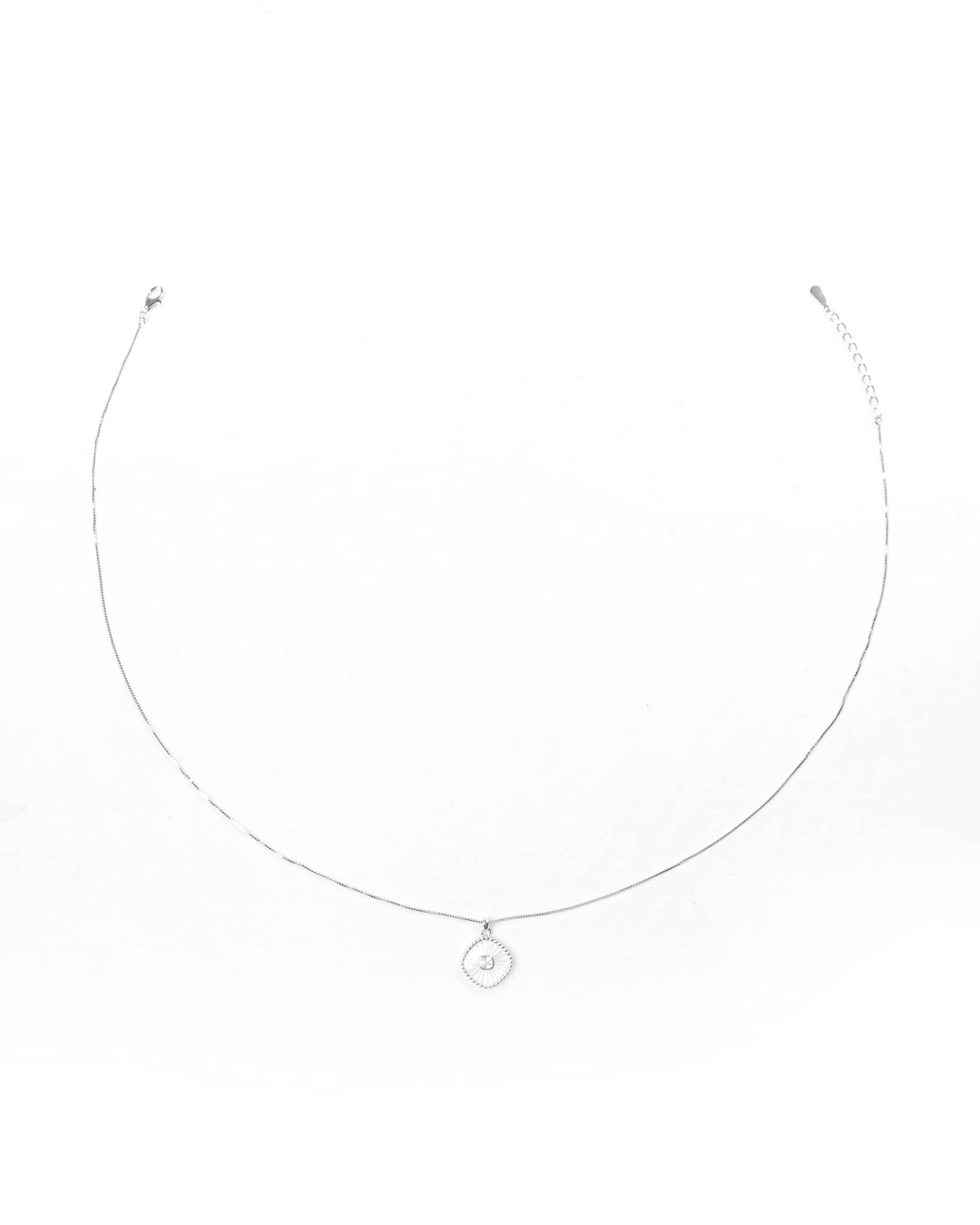 92.5 Sterling Silver White Sunburst Cushion Pendant Necklace | Minimalist MOP Style Charm