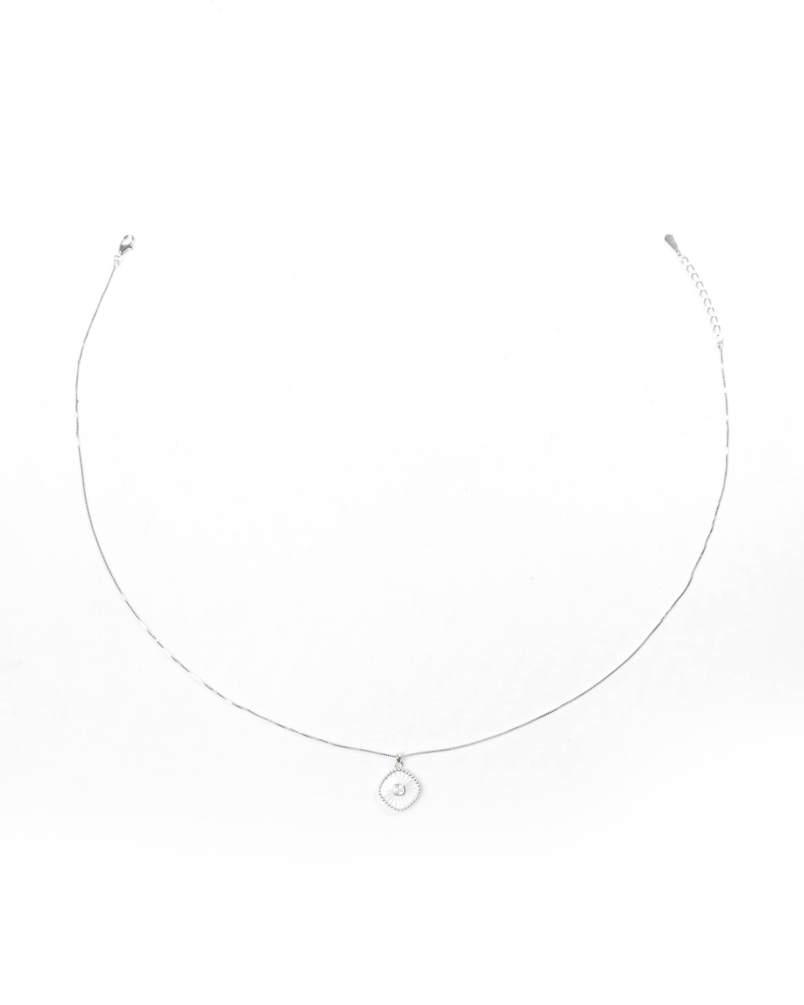 92.5 Sterling Silver White Sunburst Cushion Pendant Necklace | Minimalist MOP Style Charm