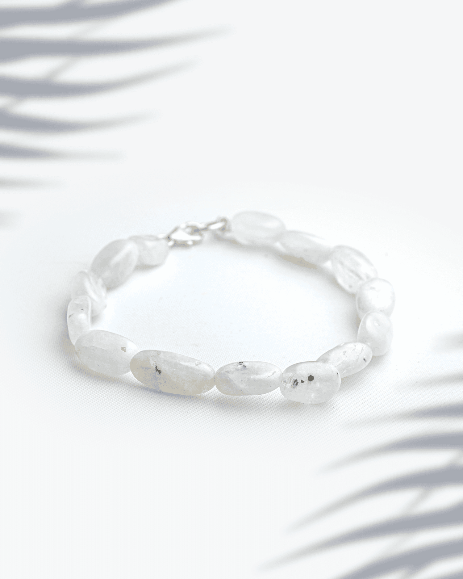 Natural White Rainbow Moonstone Oval Bracelet with Silver Clasp | Smooth Healing Crystal