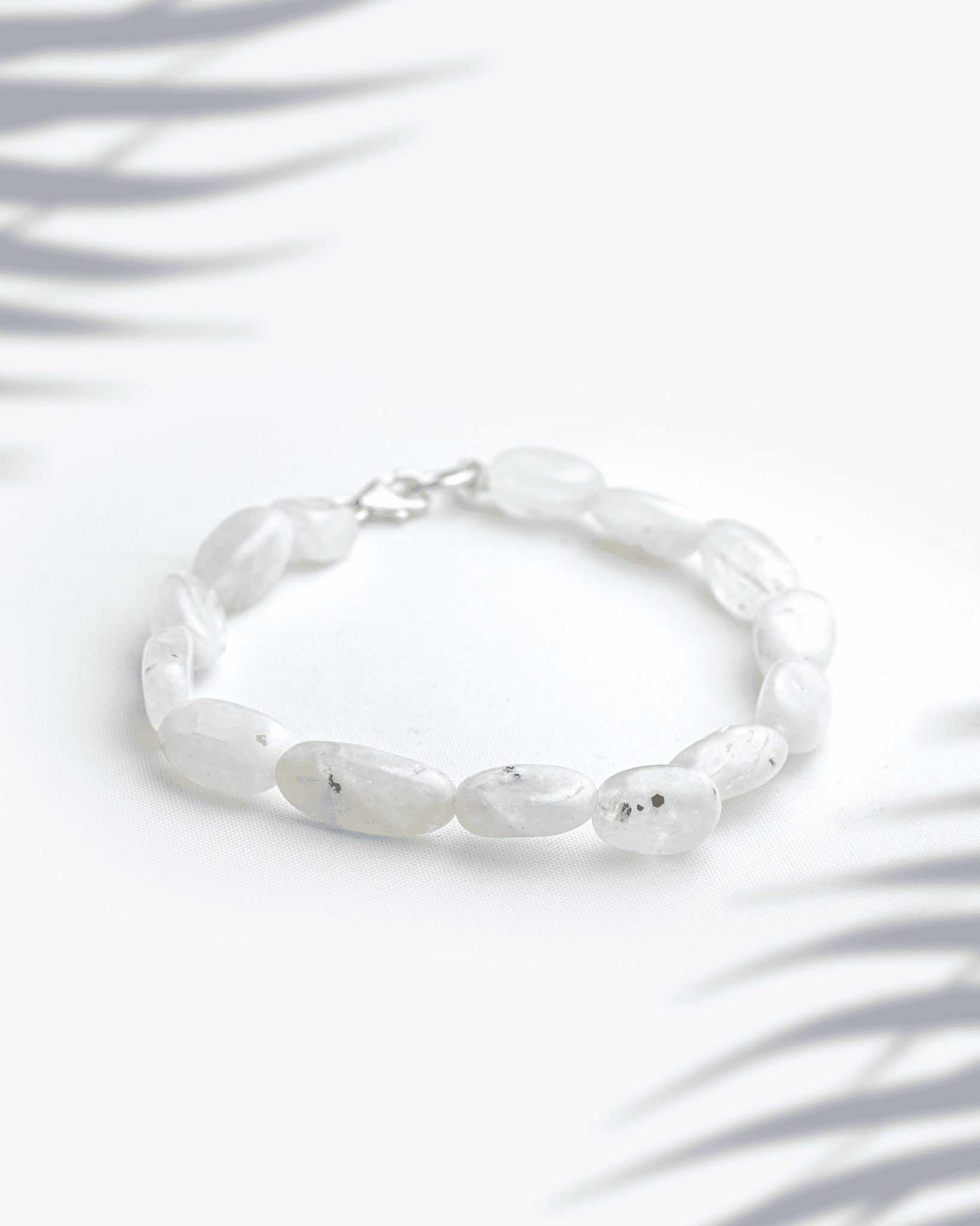 Natural White Rainbow Moonstone Oval Bracelet with Silver Clasp | Smooth Healing Crystal