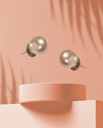 925 Sterling Silver Champagne Gold Shell Pearl Stud Earrings | Minimalist Bronze Tops