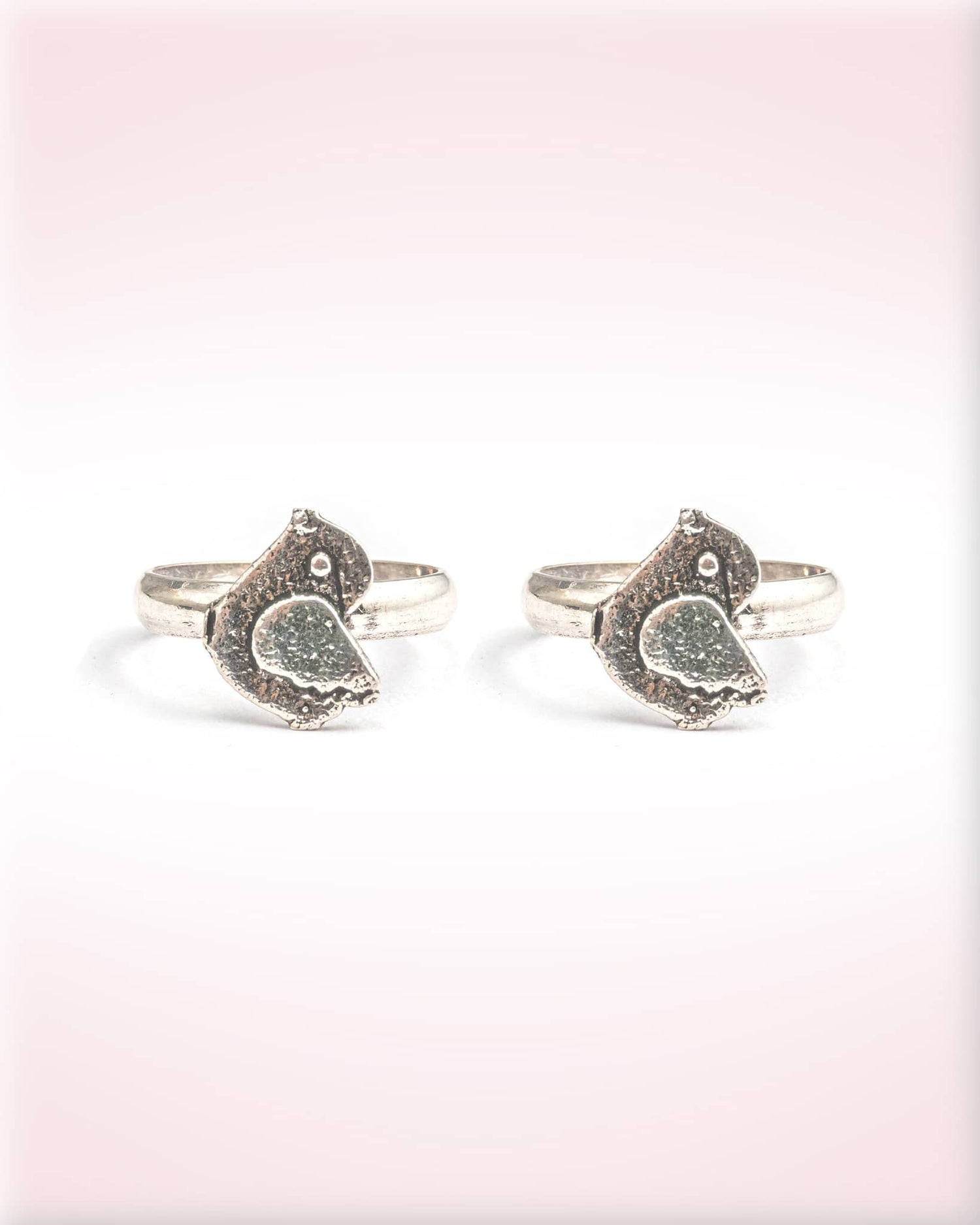 92.5 Sterling Silver Oxidized Bird Motif Toe Rings | Antique Parrot Bichhiya