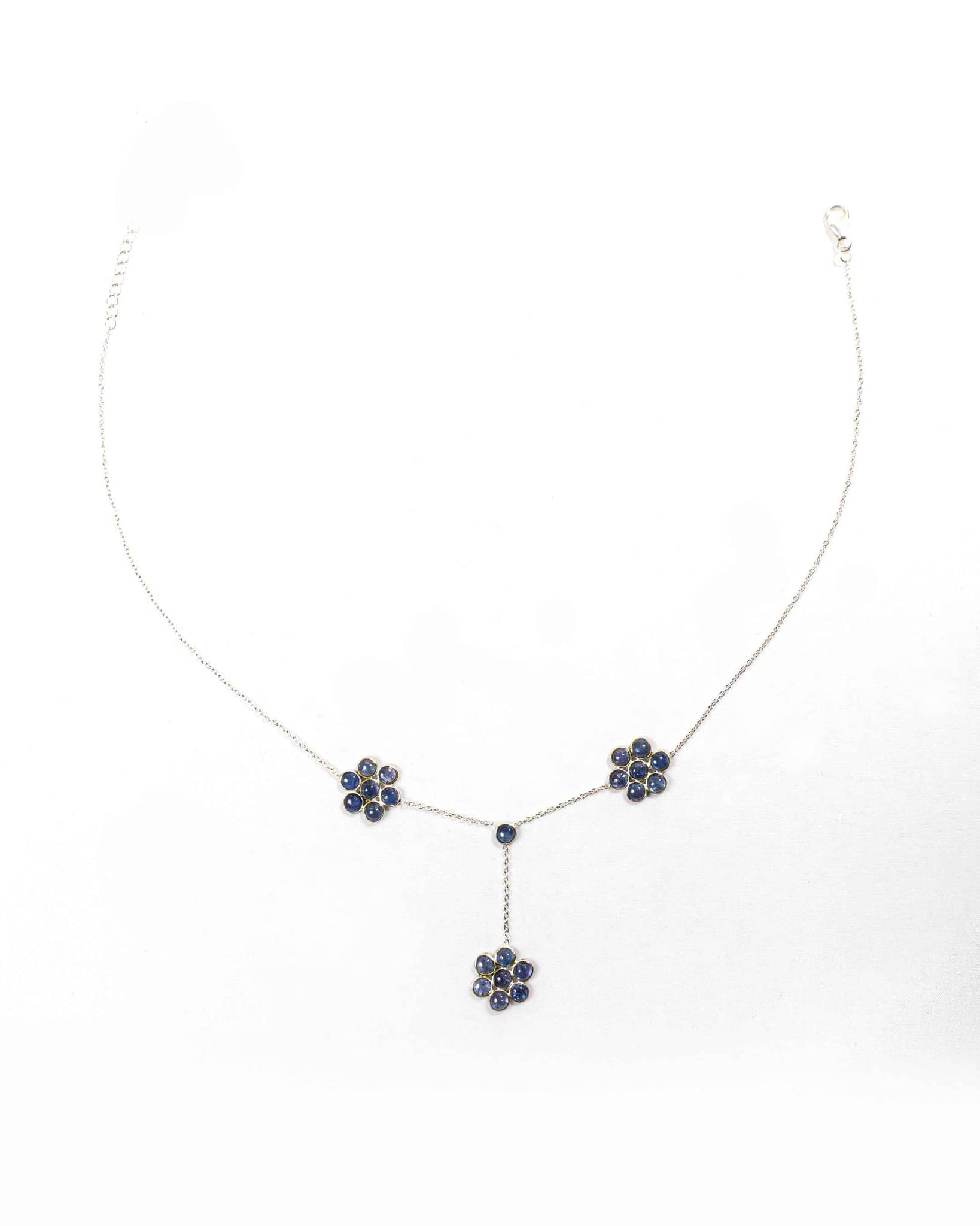 92.5 Sterling Silver Blue Floral Y-Necklace | Sapphire Color Flower Drop