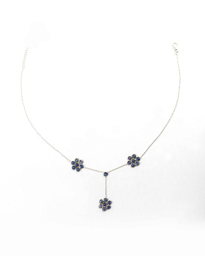 92.5 Sterling Silver Blue Floral Y-Necklace | Sapphire Color Flower Drop