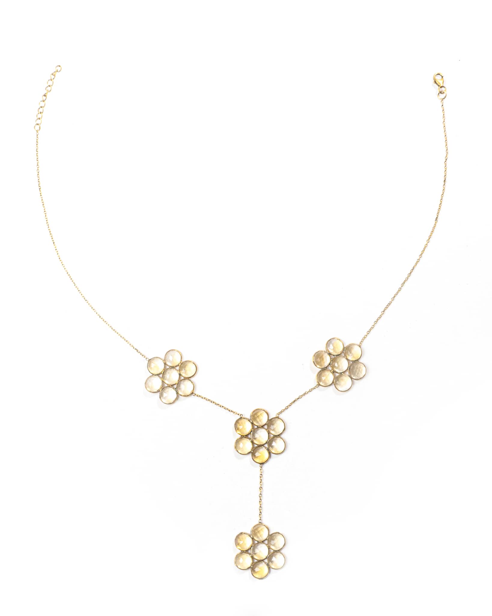 92.5 Sterling Silver Gold Plated Yellow Floral Y-Necklace | Citrine Color Flower Drop