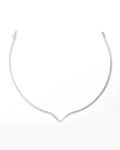 92.5 Sterling Silver Princess Cut V-Shape Tennis Necklace | Modern Chevron CZ Collar