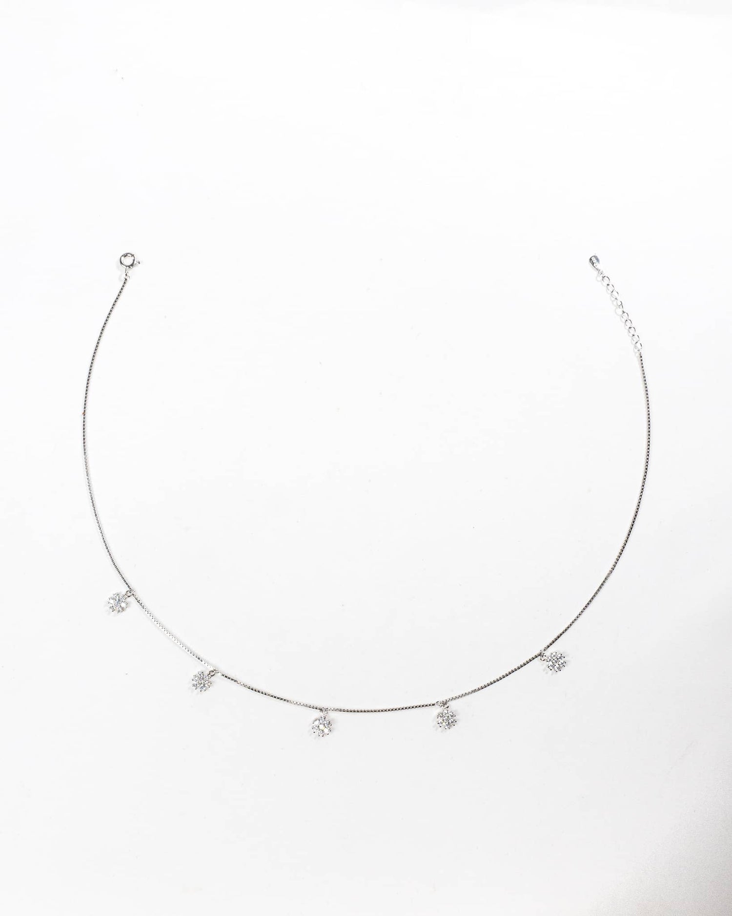 92.5 Sterling Silver Floral Cluster Station Necklace | CZ Flower Dangle Chain