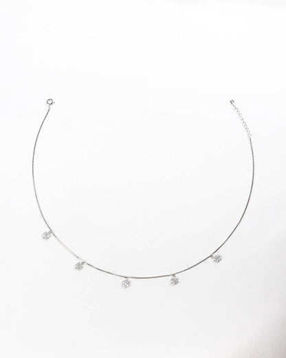 92.5 Sterling Silver Floral Cluster Station Necklace | CZ Flower Dangle Chain