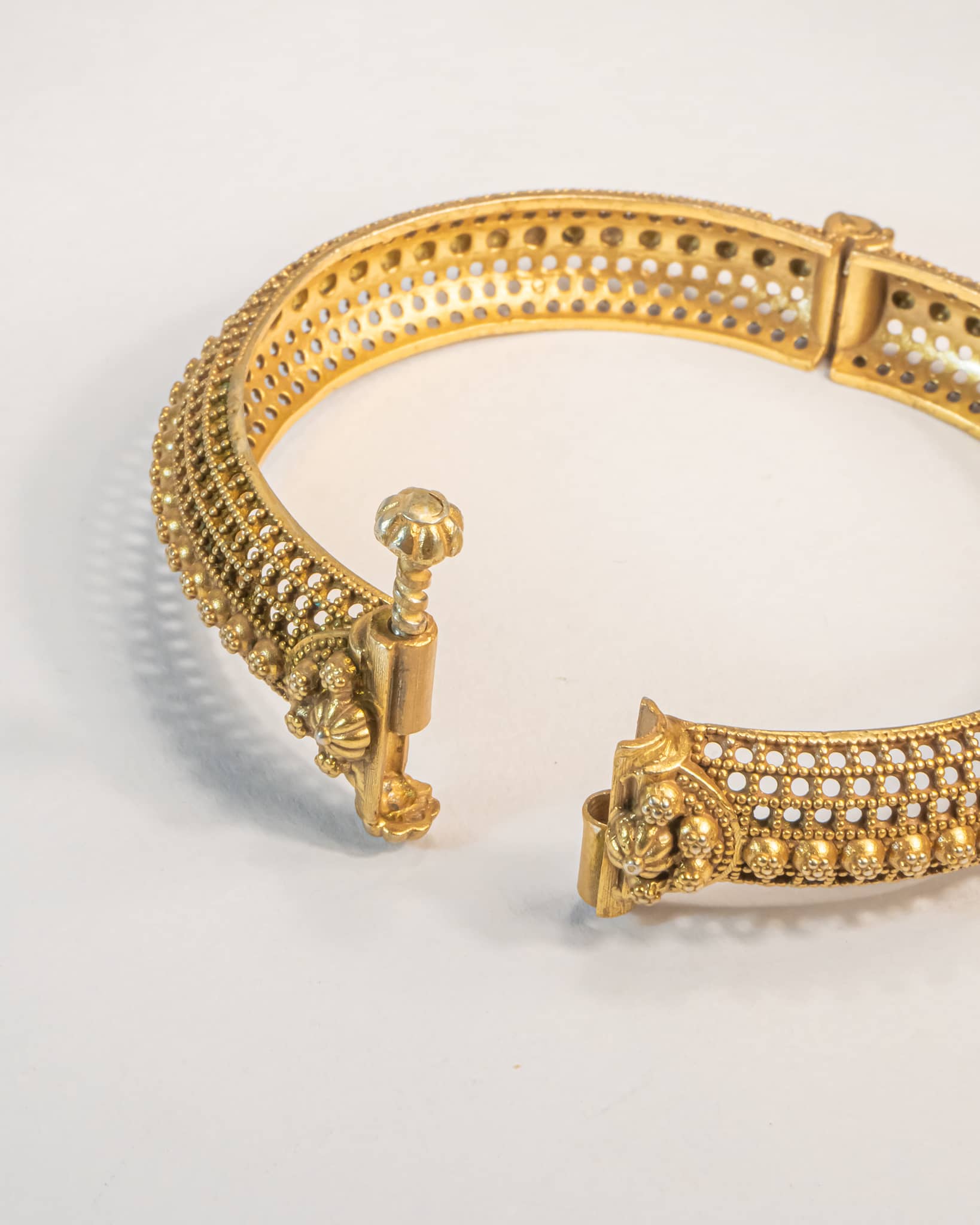 Premium 925 Silver Gold Plated Broad Filigree Kada | Antique Jali Work Openable Bangle