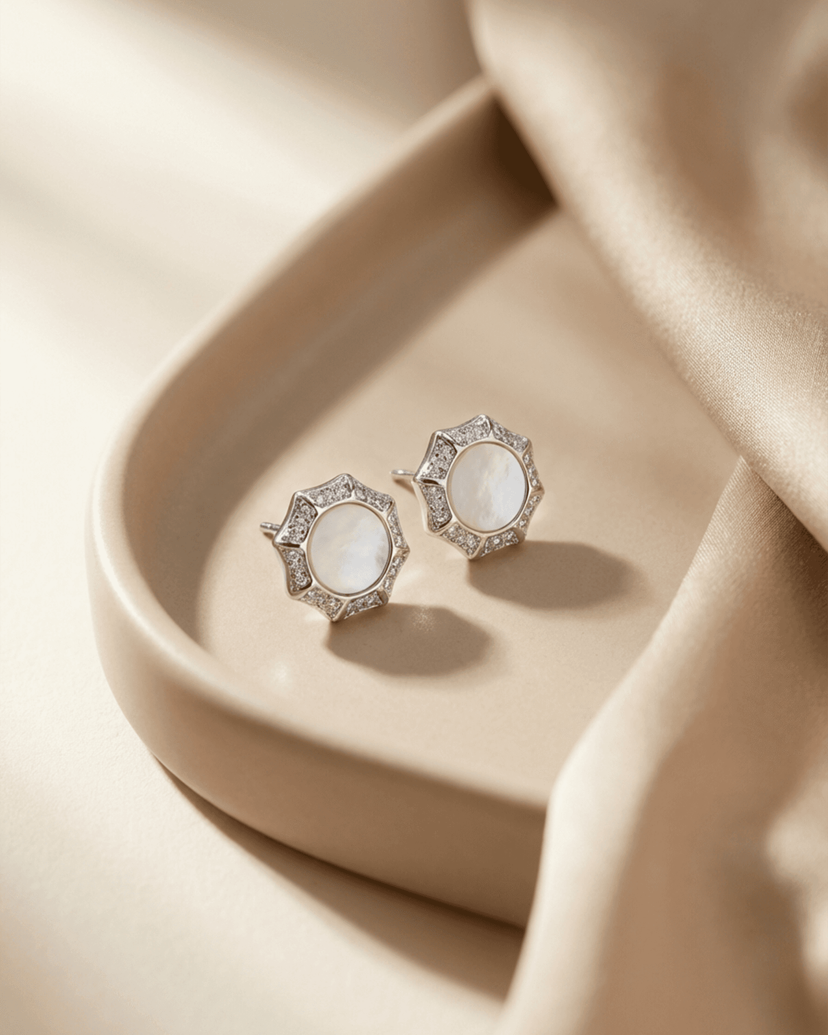 92.5 Sterling Silver Mother of Pearl Pendant Set | CZ Star Halo Studs (Chain Not Included)
